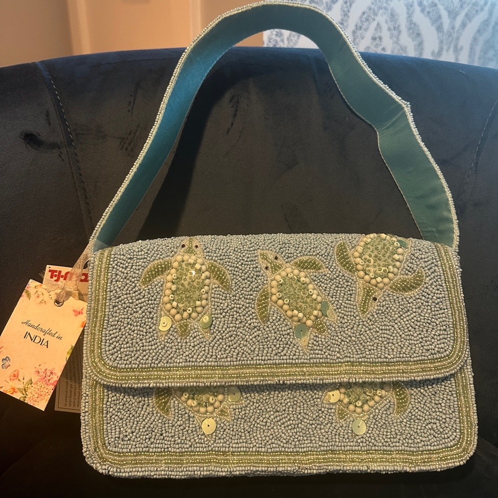 Embellished Sea Turtle Beaded Bag NWT
